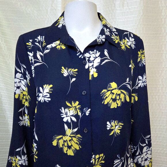 Banana Republic Tops - Banana Republic Floral Chiffon Shirt Women's M Navy Yellow White